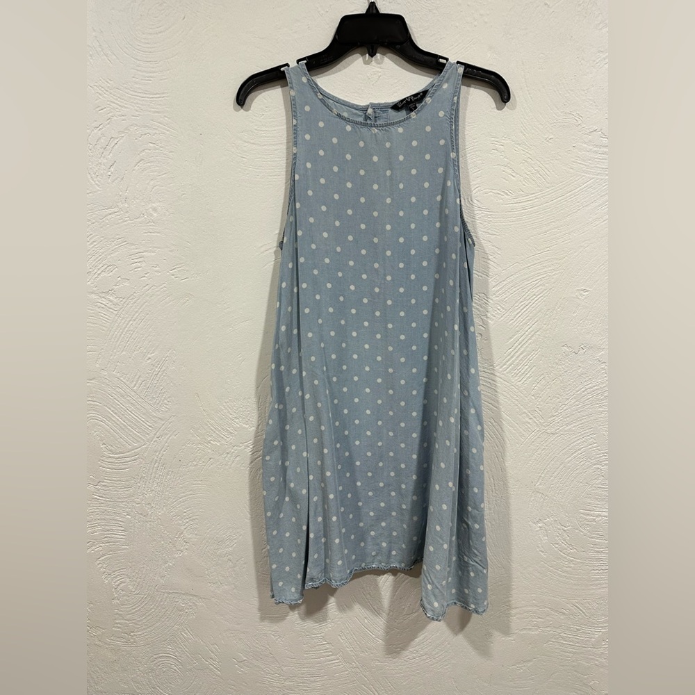 Chambray Swing Dress with White Polka Dots